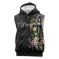 Kosrae Nautical Heritage Sleeveless Hoodie Polynesian Tribal Anchor With Plumeria Tropical Art