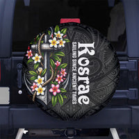 Kosrae Nautical Heritage Spare Tire Cover Polynesian Tribal Anchor With Plumeria Tropical Art