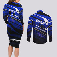 Kosrae Deep Sea Scuba Diving Couples Matching Long Sleeve Bodycon Dress and Long Sleeve Button Shirt Blue Hole Beneath The Surface Coral Reef Graphic Art