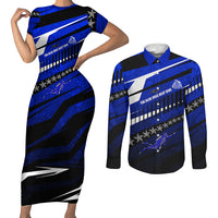 Kosrae Deep Sea Scuba Diving Couples Matching Short Sleeve Bodycon Dress and Long Sleeve Button Shirt Blue Hole Beneath The Surface Coral Reef Graphic Art