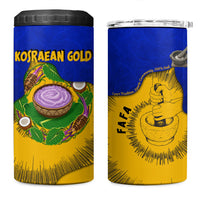 Kosrae Fafa Culinary Heritage 4 in 1 Can Cooler Tumbler Kosraean Gold Taro Tradition Illustration With Coconut Leaves