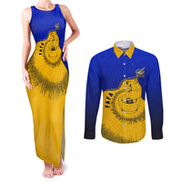 Kosrae Fafa Culinary Heritage Couples Matching Tank Maxi Dress and Long Sleeve Button Shirt Kosraean Gold Taro Tradition Illustration With Coconut Leaves