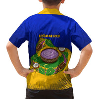 Kosrae Fafa Culinary Heritage Family Matching Off Shoulder Short Dress and Hawaiian Shirt Kosraean Gold Taro Tradition Illustration With Coconut Leaves