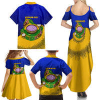 Kosrae Fafa Culinary Heritage Family Matching Summer Maxi Dress and Hawaiian Shirt Kosraean Gold Taro Tradition Illustration With Coconut Leaves