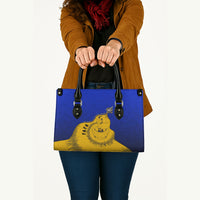 Kosrae Fafa Culinary Heritage Leather Bag Kosraean Gold Taro Tradition Illustration With Coconut Leaves