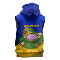 Kosrae Fafa Culinary Heritage Sleeveless Hoodie Kosraean Gold Taro Tradition Illustration With Coconut Leaves