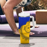 Kosrae Fafa Culinary Heritage Tumbler With Handle Kosraean Gold Taro Tradition Illustration With Coconut Leaves