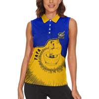 Kosrae Fafa Culinary Heritage Women Sleeveless Polo Shirt Kosraean Gold Taro Tradition Illustration With Coconut Leaves