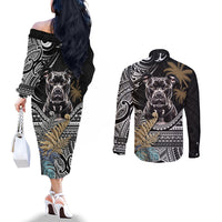 Polynesian Pitbull Couples Matching Off The Shoulder Long Sleeve Dress and Long Sleeve Button Shirts Polynesian Pattern And Pitbull TS04 - Polynesian Pride
