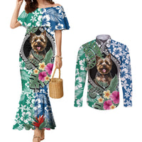 Polynesian Yorkshire Terrier Couples Matching Mermaid Dress and Long Sleeve Button Shirts Polynesian Pattern And Yorkshire Terrier TS04 Multicolor - Polynesian Pride