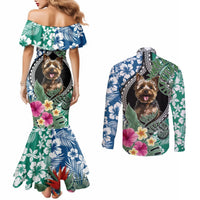 Polynesian Yorkshire Terrier Couples Matching Mermaid Dress and Long Sleeve Button Shirts Polynesian Pattern And Yorkshire Terrier TS04 - Polynesian Pride
