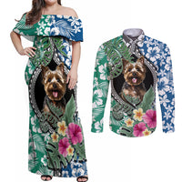 Polynesian Yorkshire Terrier Couples Matching Off Shoulder Maxi Dress and Long Sleeve Button Shirts Polynesian Pattern And Yorkshire Terrier TS04 Multicolor - Polynesian Pride