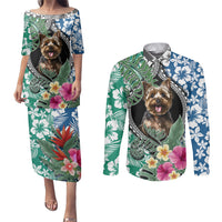 Polynesian Yorkshire Terrier Couples Matching Puletasi Dress and Long Sleeve Button Shirts Polynesian Pattern And Yorkshire Terrier TS04 Multicolor - Polynesian Pride