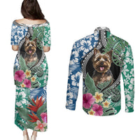 Polynesian Yorkshire Terrier Couples Matching Puletasi Dress and Long Sleeve Button Shirts Polynesian Pattern And Yorkshire Terrier TS04 - Polynesian Pride
