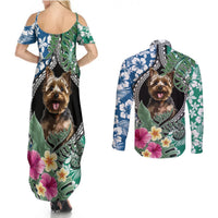 Polynesian Yorkshire Terrier Couples Matching Summer Maxi Dress and Long Sleeve Button Shirts Polynesian Pattern And Yorkshire Terrier TS04 - Polynesian Pride