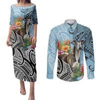 Polynesian Greyhound Couples Matching Puletasi Dress and Long Sleeve Button Shirts Polynesian Pattern And Greyhound TS04 Cyan - Polynesian Pride