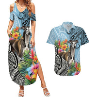 Polynesian Greyhound Couples Matching Summer Maxi Dress and Hawaiian Shirt Polynesian Pattern And Greyhound TS04 Cyan - Polynesian Pride