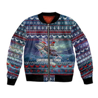Tonga Christmas Bomber Jacket with Singing Whale Ocean Scene National Coat of Arms TS04 Unisex Multicolor - Polynesian Pride