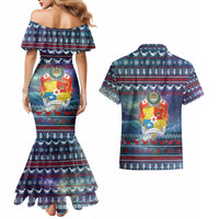 Tonga Christmas Couples Matching Mermaid Dress and Hawaiian Shirt with Singing Whale Ocean Scene National Coat of Arms - Polynesian Pride