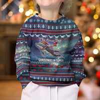 Tonga Christmas Kid Ugly Christmas Sweater with Singing Whale Ocean Scene National Coat of Arms TS04 - Polynesian Pride