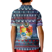 Tonga Christmas Kid Polo Shirt with Singing Whale Ocean Scene National Coat of Arms - Polynesian Pride