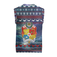 Tonga Christmas Knitted V-Neck Vest with Singing Whale Ocean Scene National Coat of Arms TS04 - Polynesian Pride