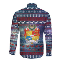 Tonga Christmas Long Sleeve Button Shirt with Singing Whale Ocean Scene National Coat of Arms TS04 - Polynesian Pride