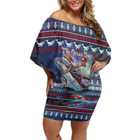 Tonga Christmas Off Shoulder Short Dress with Singing Whale Ocean Scene National Coat of Arms - Polynesian Pride
