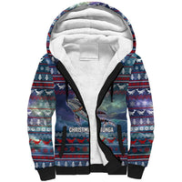 Tonga Christmas Sherpa Hoodie with Singing Whale Ocean Scene National Coat of Arms - Polynesian Pride