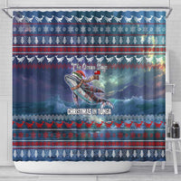 Tonga Christmas Shower Curtain with Singing Whale Ocean Scene National Coat of Arms - Polynesian Pride