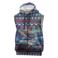 Tonga Christmas Sleeveless Zip Hoodie with Singing Whale Ocean Scene National Coat of Arms TS04 Multicolor - Polynesian Pride