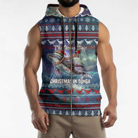 Tonga Christmas Sleeveless Zip Hoodie with Singing Whale Ocean Scene National Coat of Arms - Polynesian Pride
