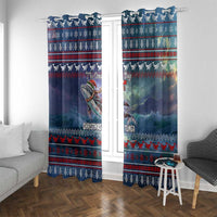 Tonga Christmas Window Curtain with Singing Whale Ocean Scene National Coat of Arms - Polynesian Pride