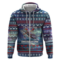 Tonga Christmas Zip Hoodie with Singing Whale Ocean Scene National Coat of Arms - Polynesian Pride