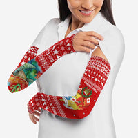 Tonga Christmas Arm Sleeves with Sea Turtle Coral Reef Design Snowflake Pattern and National Emblem - Polynesian Pride