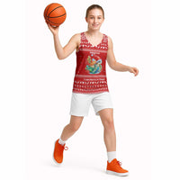 Tonga Christmas Basketball Jersey with Sea Turtle Coral Reef Design Snowflake Pattern and National Emblem - Polynesian Pride