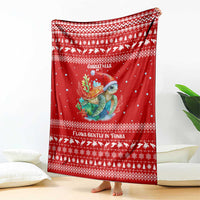 Tonga Christmas Blanket with Sea Turtle Coral Reef Design Snowflake Pattern and National Emblem - Polynesian Pride