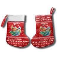 Tonga Christmas Stocking with Sea Turtle Coral Reef Design Snowflake Pattern and National Emblem - Polynesian Pride