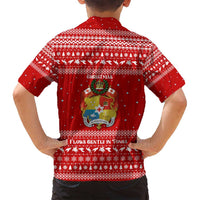 Tonga Christmas Family Matching Off Shoulder Short Dress and Hawaiian Shirt with Sea Turtle Coral Reef Design Snowflake Pattern and National Emblem - Polynesian Pride