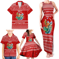 Tonga Christmas Family Matching Tank Maxi Dress and Hawaiian Shirt with Sea Turtle Coral Reef Design Snowflake Pattern and National Emblem - Polynesian Pride