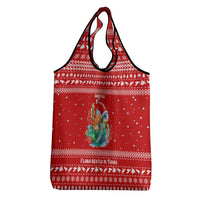 Tonga Christmas Grocery Bag with Sea Turtle Coral Reef Design Snowflake Pattern and National Emblem - Polynesian Pride