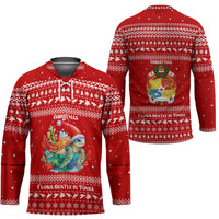 Tonga Christmas Hockey Jersey with Sea Turtle Coral Reef Design Snowflake Pattern and National Emblem TS04 - Polynesian Pride