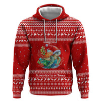 Tonga Christmas Hoodie with Sea Turtle Coral Reef Design Snowflake Pattern and National Emblem - Polynesian Pride