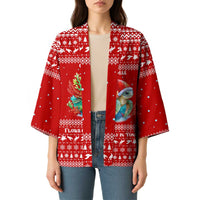 Tonga Christmas Kimono with Sea Turtle Coral Reef Design Snowflake Pattern and National Emblem - Polynesian Pride