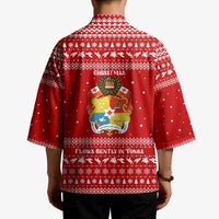 Tonga Christmas Kimono with Sea Turtle Coral Reef Design Snowflake Pattern and National Emblem - Polynesian Pride