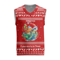 Tonga Christmas Knitted V-Neck Vest with Sea Turtle Coral Reef Design Snowflake Pattern and National Emblem TS04 Red White - Polynesian Pride