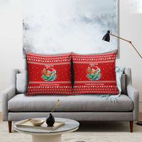 Tonga Christmas Pillow Cover with Sea Turtle Coral Reef Design Snowflake Pattern and National Emblem - Polynesian Pride