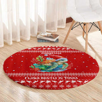 Tonga Christmas Round Carpet with Sea Turtle Coral Reef Design Snowflake Pattern and National Emblem - Polynesian Pride