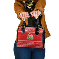 Tonga Christmas Shoulder Handbag with Sea Turtle Coral Reef Design Snowflake Pattern and National Emblem - Polynesian Pride
