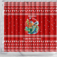 Tonga Christmas Shower Curtain with Sea Turtle Coral Reef Design Snowflake Pattern and National Emblem - Polynesian Pride